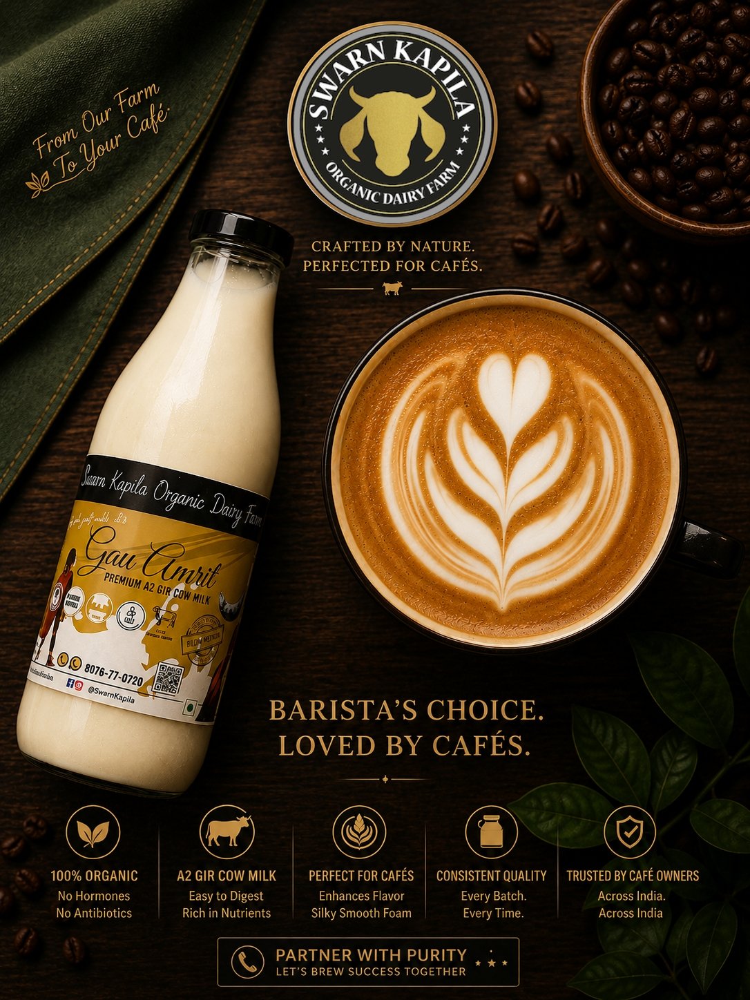 Fresh organic A2 milk delivery for B2B food businesses | Premium A2 Milk Supplier for Cafés in Delhi NCR
